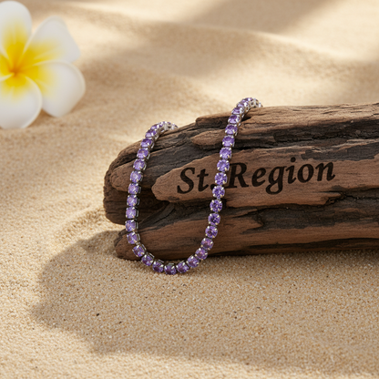 Purple Cubic Zirconia & Silvertone Adjustable Link Bracelet