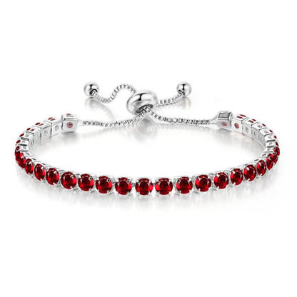 Red Cubic Zirconia & Silvertone Adjustable Link Bracelet