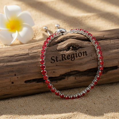 Red Cubic Zirconia & Silvertone Adjustable Link Bracelet
