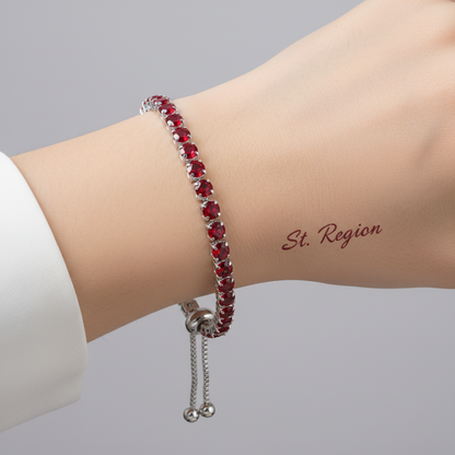 Red Cubic Zirconia & Silvertone Adjustable Link Bracelet