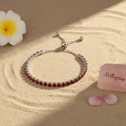 Red Cubic Zirconia & Silvertone Adjustable Link Bracelet