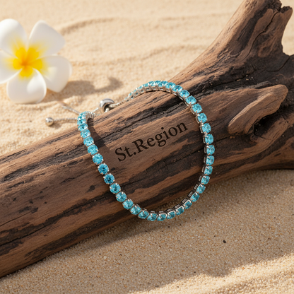Sea Blue Cubic Zirconia & Silvertone Adjustable Link Bracelet