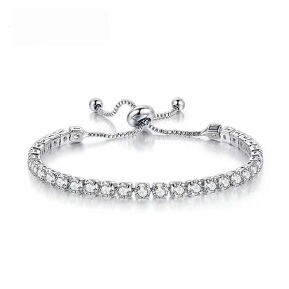 Cubic Zirconia & Silvertone Adjustable Link Bracelet
