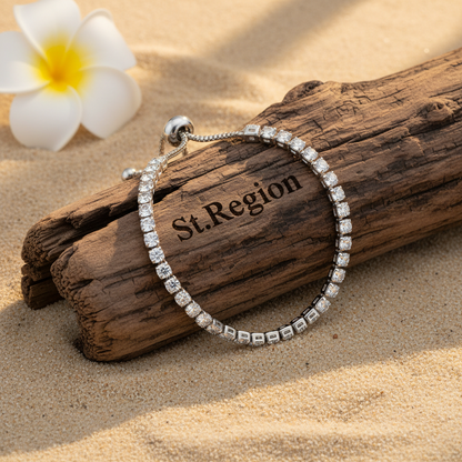 Cubic Zirconia & Silvertone Adjustable Link Bracelet