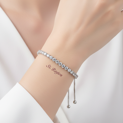 Cubic Zirconia & Silvertone Adjustable Link Bracelet