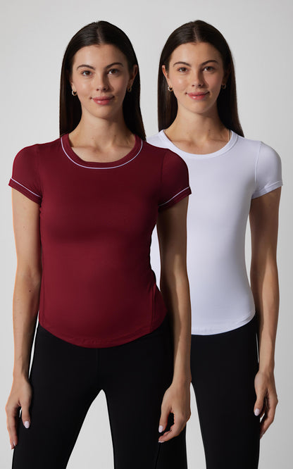 90 Degree by Reflex 2 PK Super Soft Synergy High Crew Neck Short Sleeve Top and Crew Neck Top