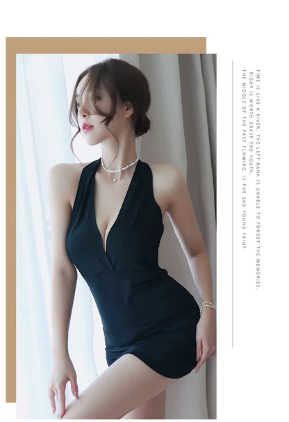 Dress Deep V-Neck Slim Hot Backless Mini Dress Female Bandage Halter Patchwork Mini Vestidos