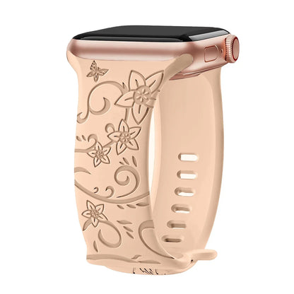 Apple Watch Silicone Strap - Floral Engraved, Soft and Waterproof