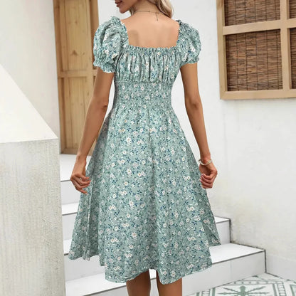 2026 Summer New Vintage Floral Bubble Sleeve French Dress