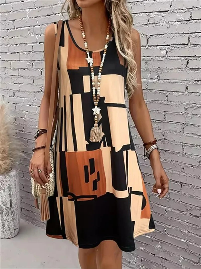 Fashion Plaid Graphic Women Mini Dresses Summer Sleeveless 3D Printed High Street Ladies A-Line Dress 3XL Big Size Casual Dress 2026