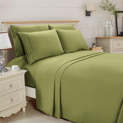 Elegant Comfort Essential 6-Piece 3-Line Embroidery Sheet Set, Soft as a Hotel Premium Quality, Bright Shades