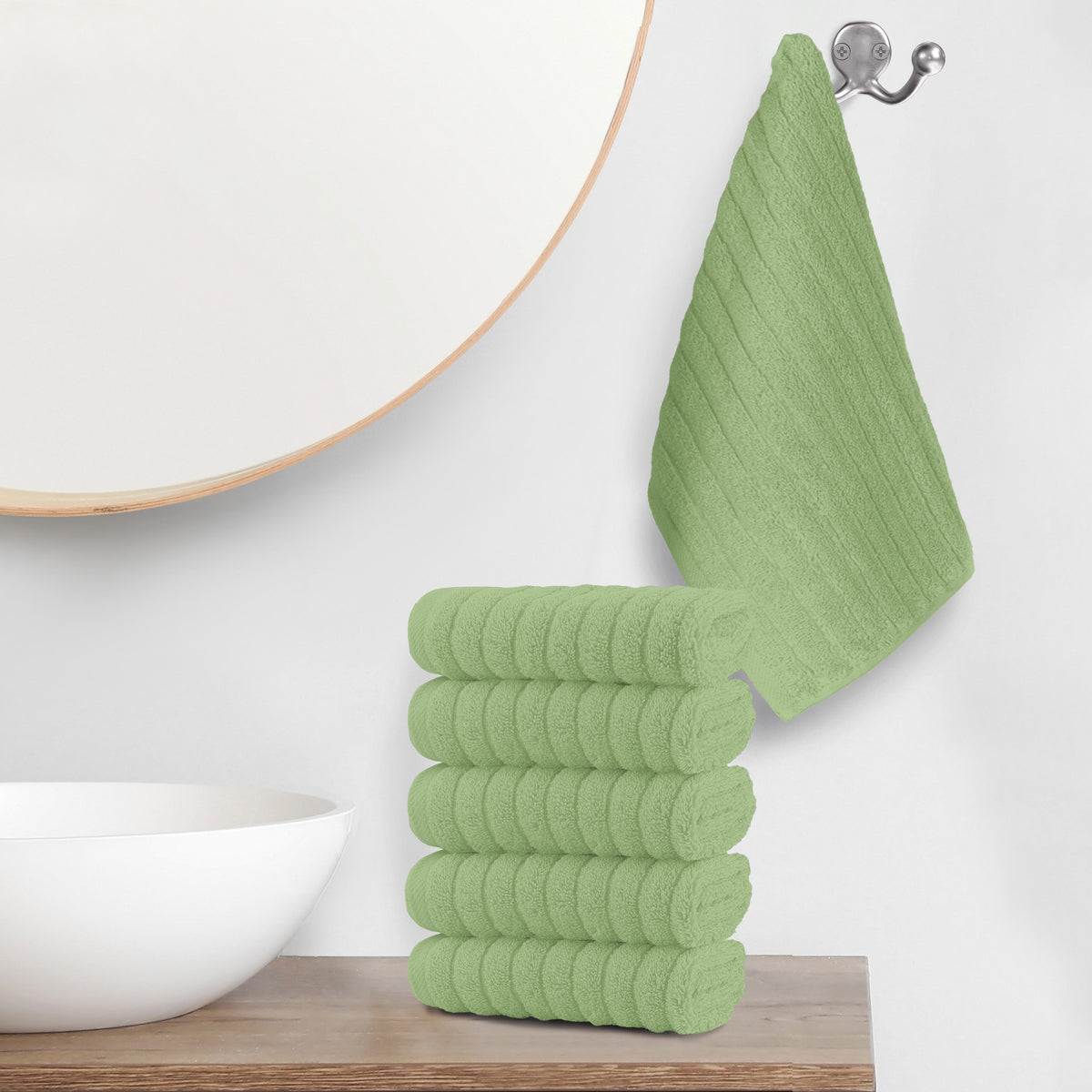 Elegant Comfort 6-Pack Premium Turkish Cotton Corduroy Stripe Washcloths Set, 13 x 13 inch