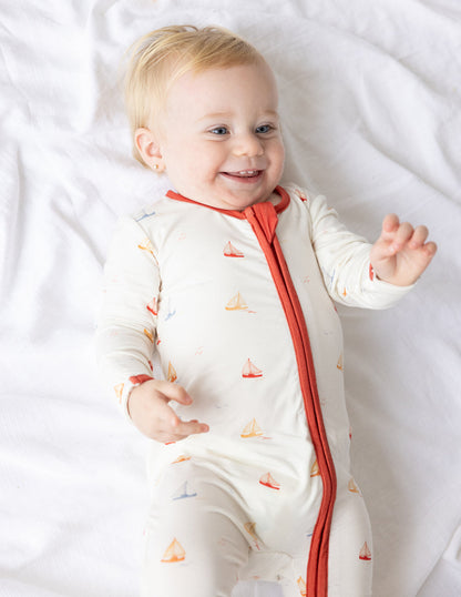Elevated Faith Sailboat Bamboo Convertible Footed Onesie