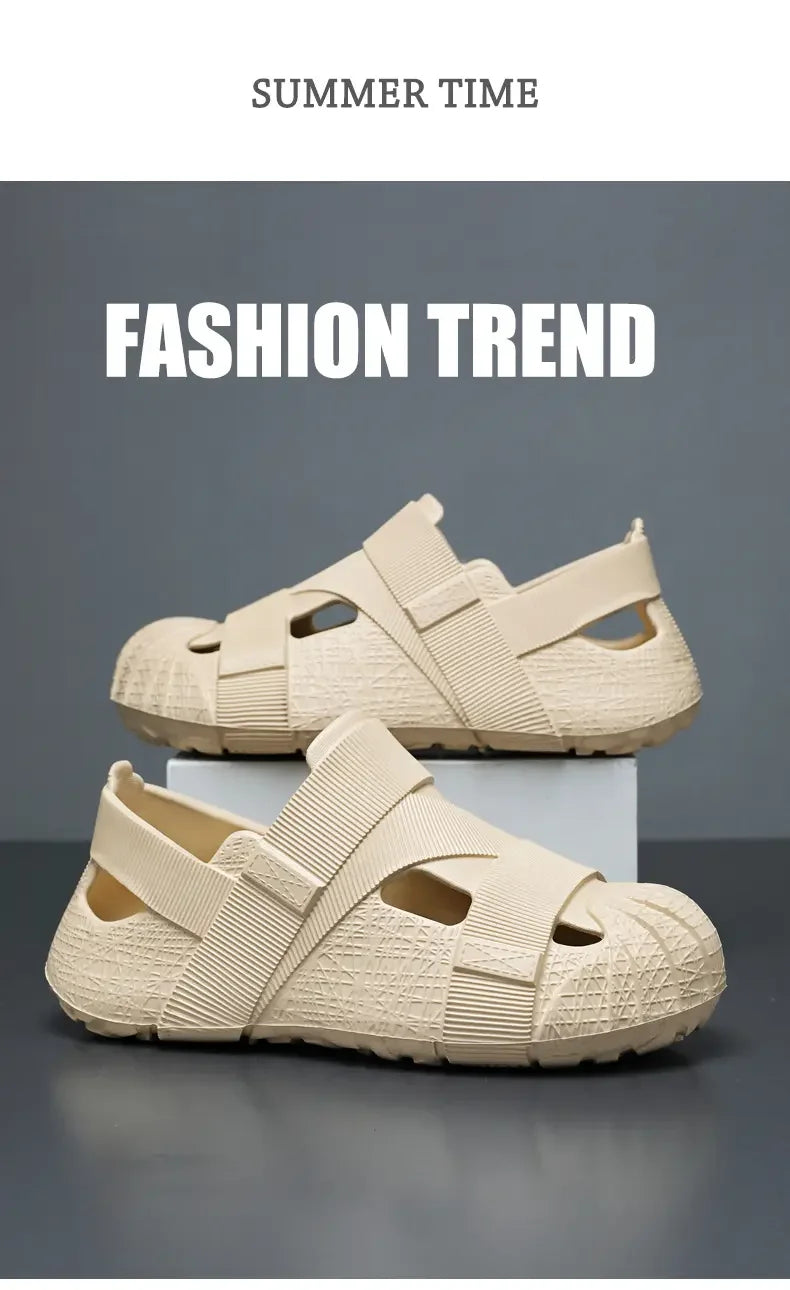Summer Men's Outdoor Hollow Sandals Flat Bottom Non Slip Women's Garden Beach Breathable Soft Bottom Sneakers Large Sandals
