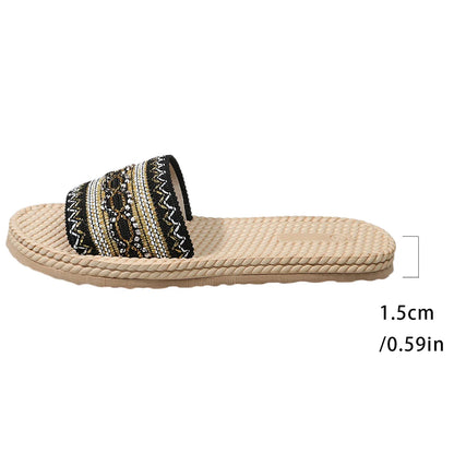 2026 New Summer Women Slippers Beach Fashion Sandals Ethnic Style Round Toe Casual Comfortable Flat Slippers Women Big Size 43
