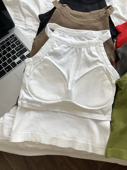 Women's Small Strap Vest Outdoor Wear Summer Beautiful Ba Sports Yoga Hanging Ne Top with Chest Pad Matching Underwear