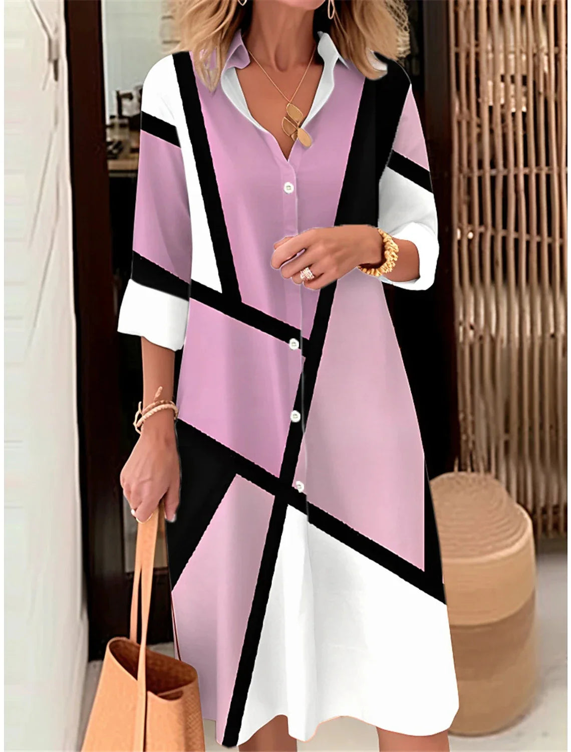 Autumn Elegant Long Sleeve Plaid Shirt Dress Flip Lapel Single Breasted Patchwork Dress Women's Comfortable Commuter Casual Robe