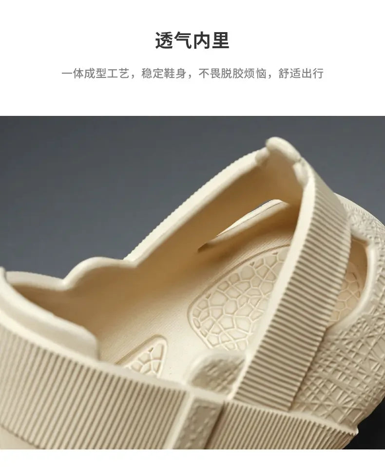 Summer Men's Outdoor Hollow Sandals Flat Bottom Non Slip Women's Garden Beach Breathable Soft Bottom Sneakers Large Sandals
