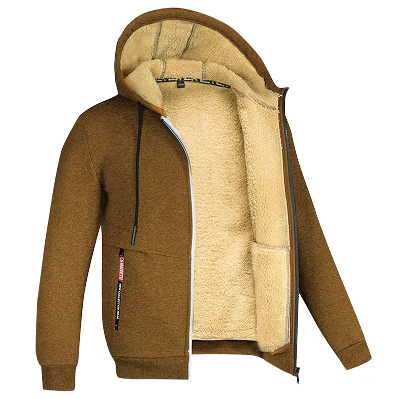 Men's Heavyweight Sherpa Fleece Lined Jackets Coats Windproof Zip Up Hoodie Winter Warm Hooded Sweatshirt Outerwear Outfits Tops