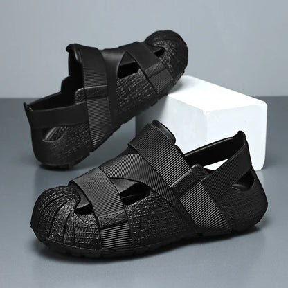 Summer Men's Outdoor Hollow Sandals Flat Bottom Non Slip Women's Garden Beach Breathable Soft Bottom Sneakers Large Sandals