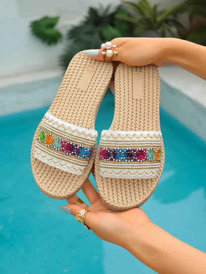 2026 New Summer Women Slippers Beach Fashion Sandals Ethnic Style Round Toe Casual Comfortable Flat Slippers Women Big Size 43