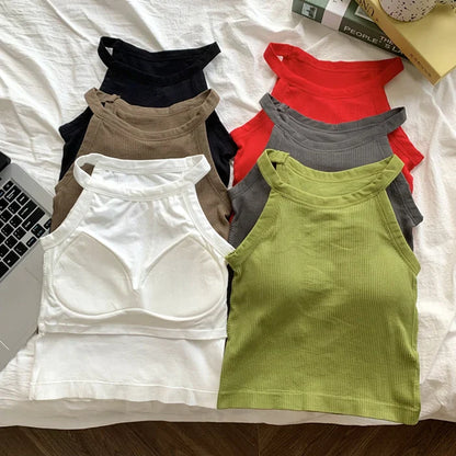 Women's Small Strap Vest Outdoor Wear Summer Beautiful Ba Sports Yoga Hanging Ne Top with Chest Pad Matching Underwear