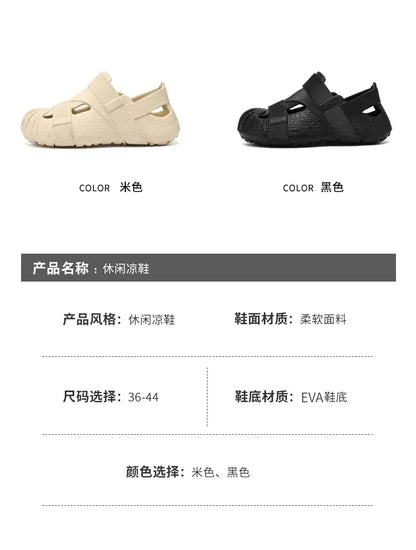 Summer Men's Outdoor Hollow Sandals Flat Bottom Non Slip Women's Garden Beach Breathable Soft Bottom Sneakers Large Sandals