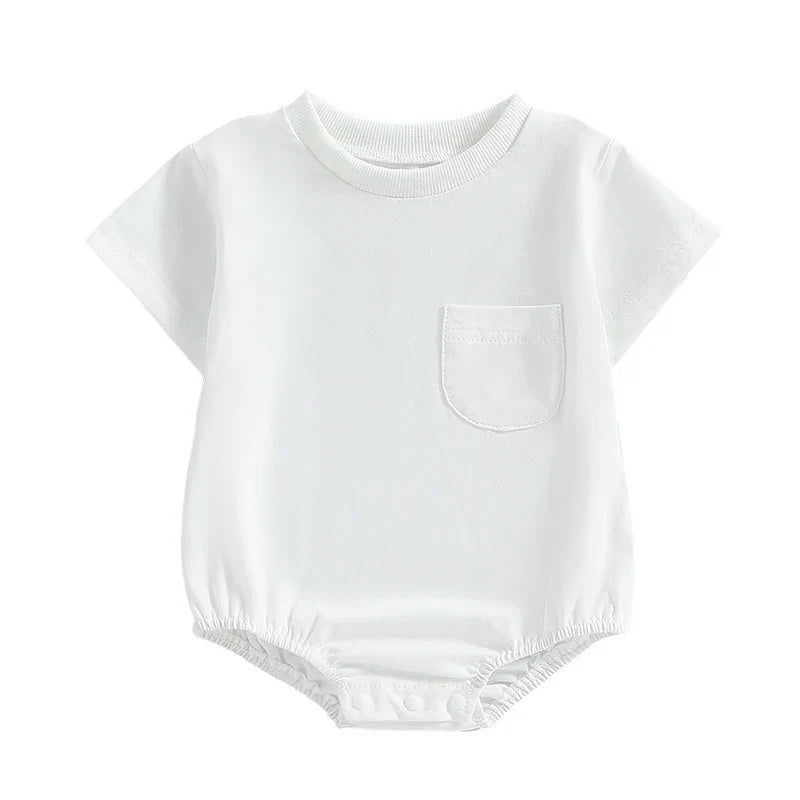 Baby Toddler Girls Boys Basics Bodysuit Short Sleeve Crew Neck Front Pocket Solid Summer Jumpsuit