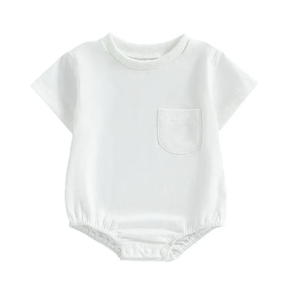 Baby Toddler Girls Boys Basics Bodysuit Short Sleeve Crew Neck Front Pocket Solid Summer Jumpsuit