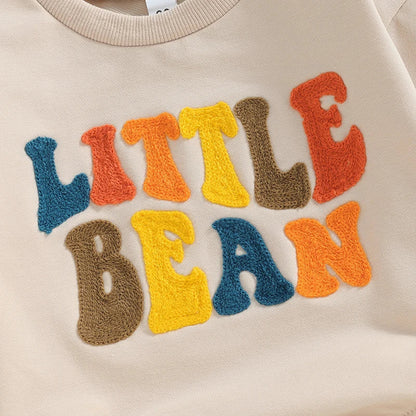 Baby Girls Boys Little Bean Bodysuit Long Sleeve Letter Embroidery Casual Playsuit Romper