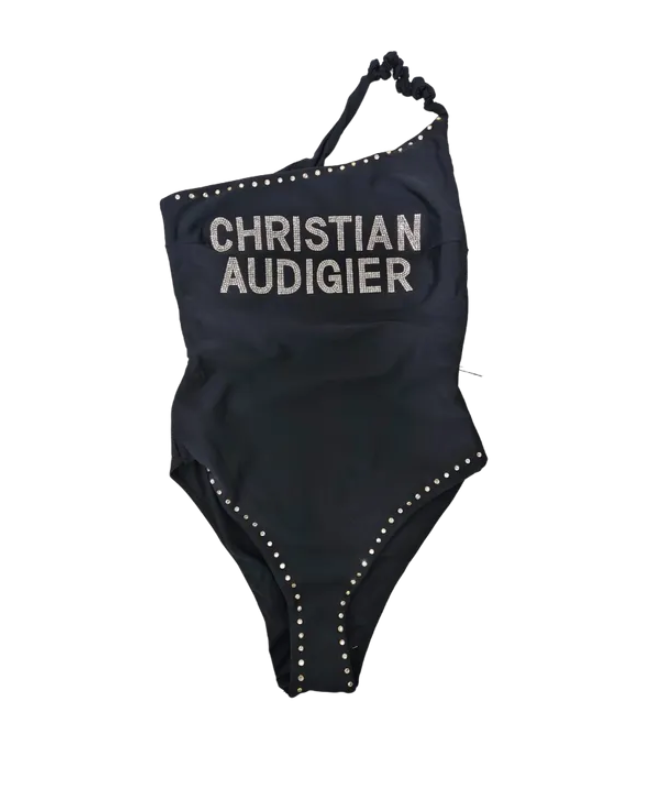Christian Audigier Icon One Piece Rhinestone Black Swimsuit CA02-24SW-Rs