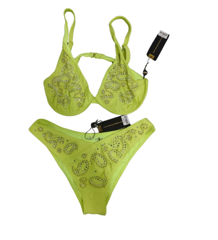 Christian Audigier 2 Piece Bra and Contoured Bikini Style Swimwear Ca-10178 Grn
