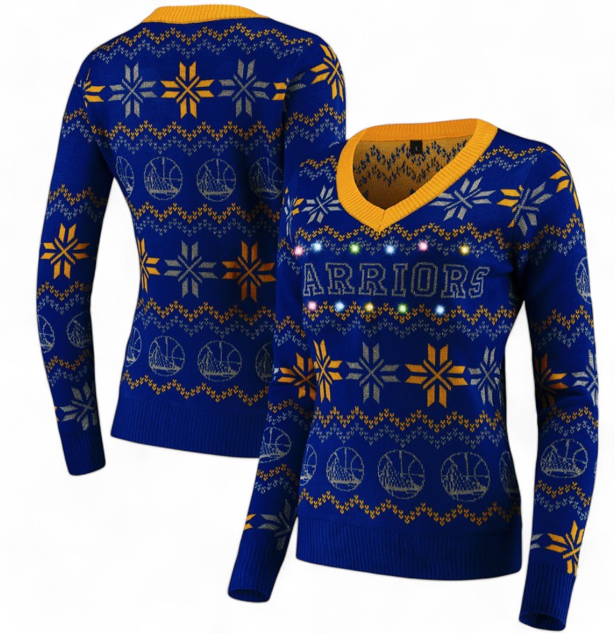 Foco Women's NBA Gs Warriors Light Up Ugly V-Neck Sweater