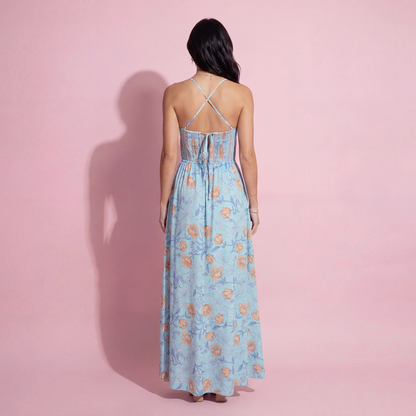 Halter Neck Backless Floral Dress