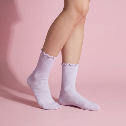 Anna-Kaci Women's 4-Pair Pack Soft Ribbed Ankle Socks with Ruffled Edge Trim Lightweight Knit Design in Multiple Color Combinations