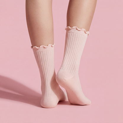 Anna-Kaci Women's 4-Pair Pack Soft Ribbed Ankle Socks with Ruffled Edge Trim Lightweight Knit Design in Multiple Color Combinations