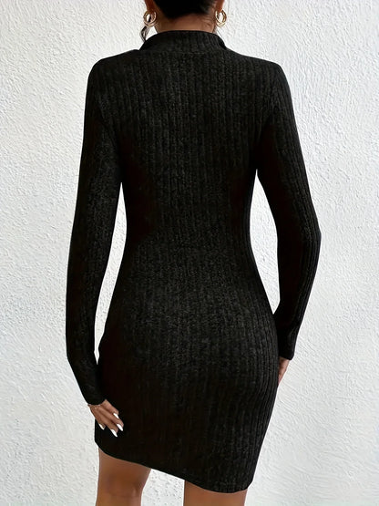 Fashion Solid Mini Dress Casual Plain Long Sleeve Bodycon Party Hip Wrap Dresses Robe