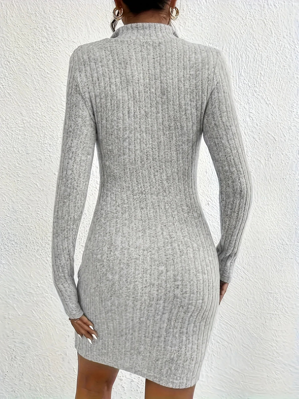 Fashion Solid Mini Dress Casual Plain Long Sleeve Bodycon Party Hip Wrap Dresses Robe