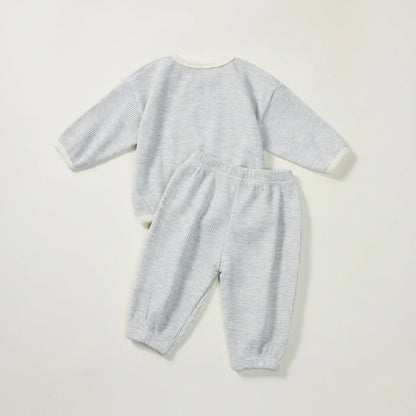 Baby Boys Girls 2Pcs Long Sleeve Waffle Cotton Pullover Crewneck Top + Pants Jogger Set Outfit