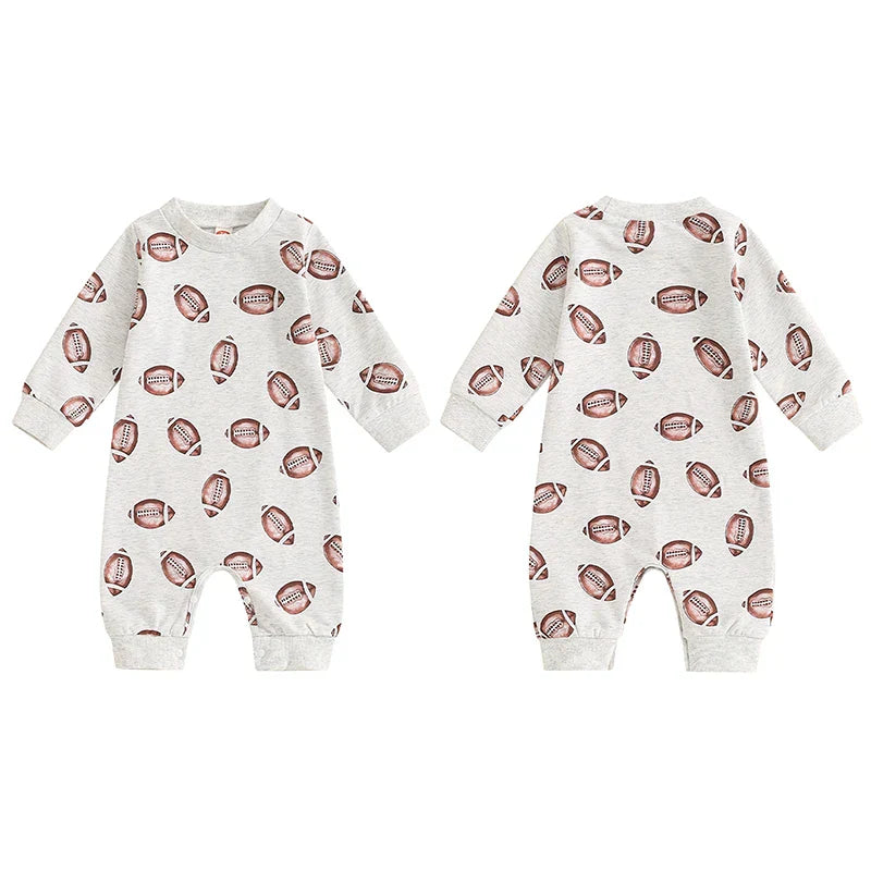 Baby Boys Girls Jumpsuit Long Sleeve Round Neck Football Print Romper