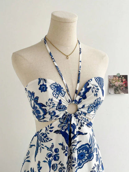 Women's Romantical Floral Print Halter Neck Fashionable Dress Easy to Create Lazy Stylish Vacation Style Dress