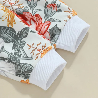 Baby Toddler Girls 2Pcs Fall Outfit Floral Flowers Print Long Sleeve Crewneck Top and Elastic Pants Set