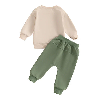 Baby Toddler Boys 2Pcs A Little Dirt Never Hurt Fall Outfit Long Sleeve Tractor Letter Print Top + Pants Set