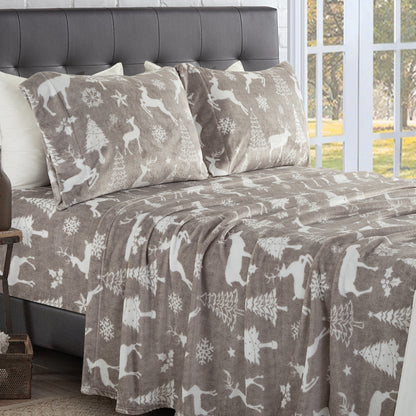 Elegant Comfort 4-Piece Holiday Christmas Velvet Plush Flannel Sheet Set