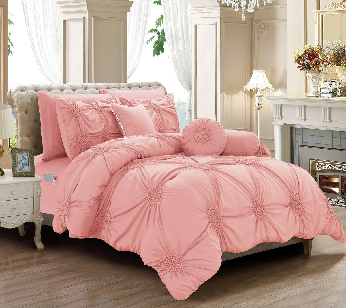 Elegant Comfort 10-Piece Sunflower Comforter Set - Includes 4-Piece Sheet Set with Double Sided Storage Pockets
