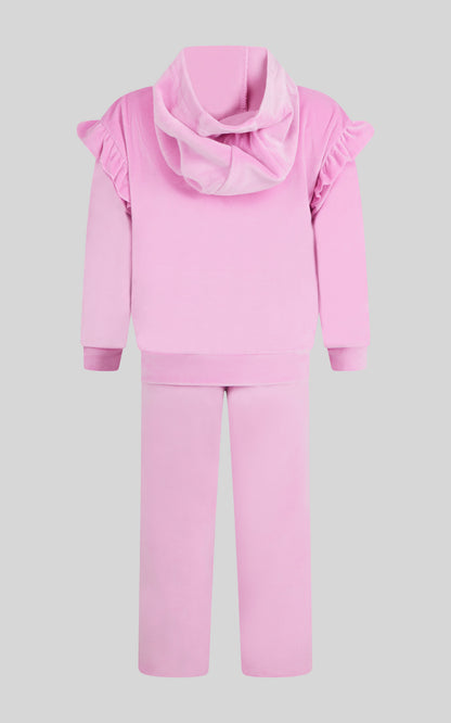 90 Degree by Reflex 2 PC Little Girls Velour Lili Pullover Hoodie w Ruffle Detail + Little Girls Velour Flare