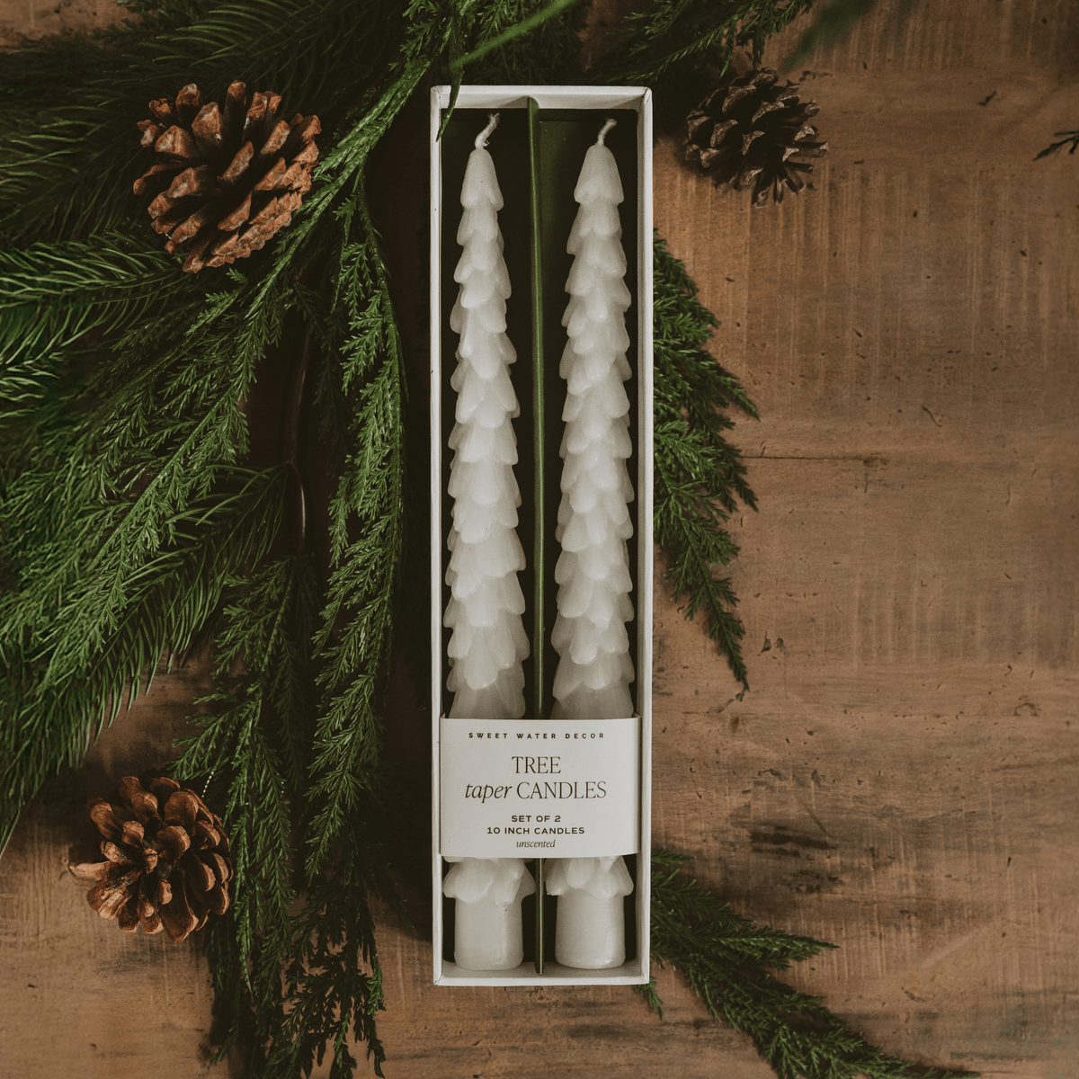 Cream Tree Taper Candles - Set of 2