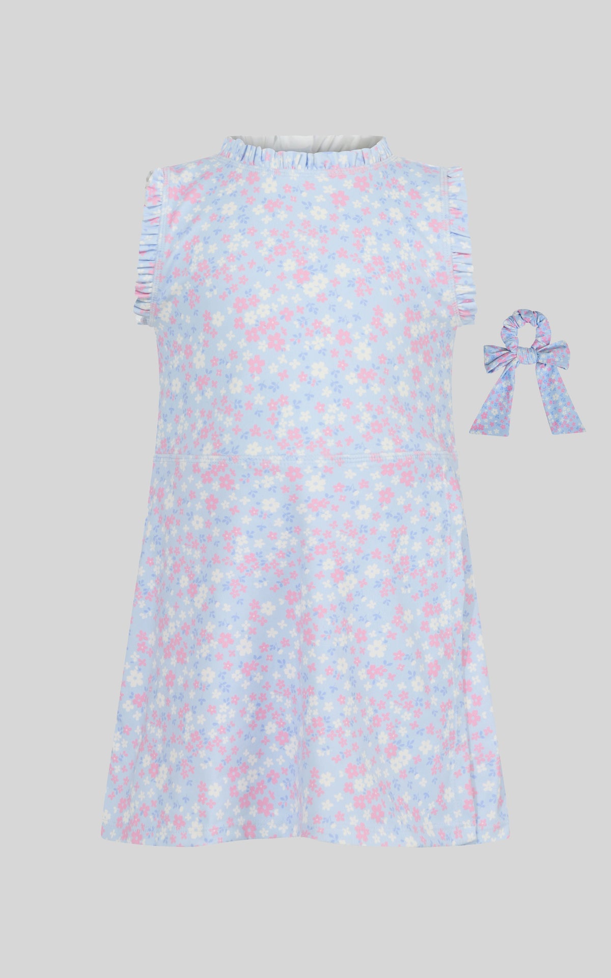 90 Degree by Reflex Toddler Girls Ruffle Dress & 3" Short & Bow Scrunchie