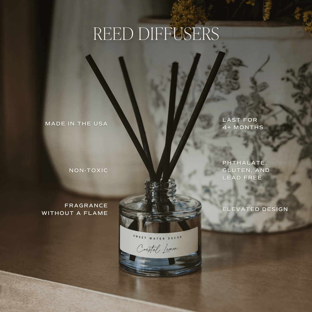 Coastal Lemon Blue Tinted Glass Jar Reed Diffuser