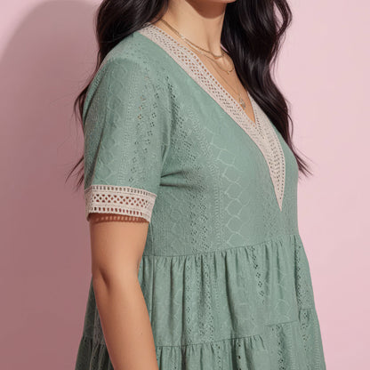 Crochet Trim Tiered Eyelet Top